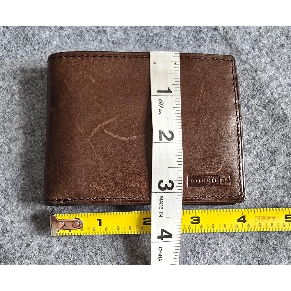 Fossil Men's Derrick RFID-Blocking Bifold Wallet brown distressed leather NWOT